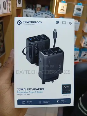 Powerology 70W AI TFT Adapter With Built-in Retractable Type-C Cable