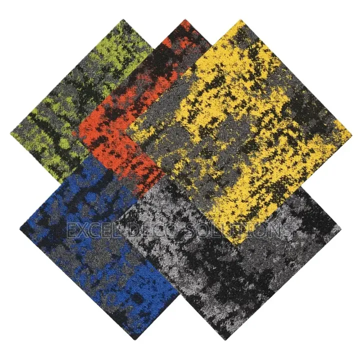 Red and Charcoal Patterned Carpet Tiles for Workspaces