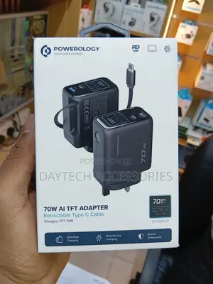 Powerology 70W TFT Adaptor With Retractable Cable 1C & 1A - Black