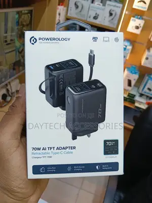 Powerology 70W TFT Adaptor With Retractable Cable 1C & 1A - Black