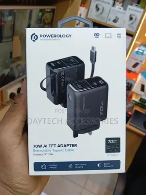 Powerology 70W TFT Adaptor With Retractable Cable 1C & 1A - Black