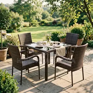 Outdoor Furniture; 4 Rattan Chairs With Outdoor Table Set