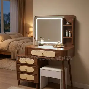 Dressing Table; Brown Vintage 4-Drawer Makeup Table