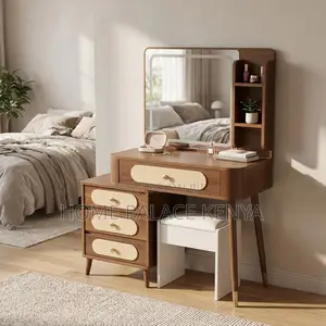 Dressing Table; Brown Vintage 4-Drawer Makeup Table
