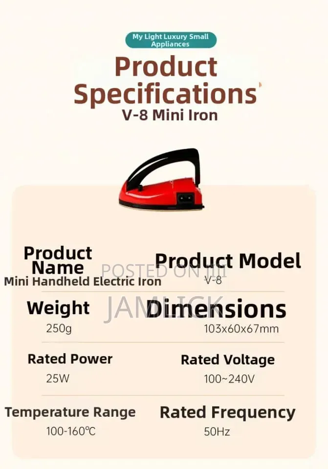 25W v-8 Mini Electric Iron Box – Foldable Handle - Pm