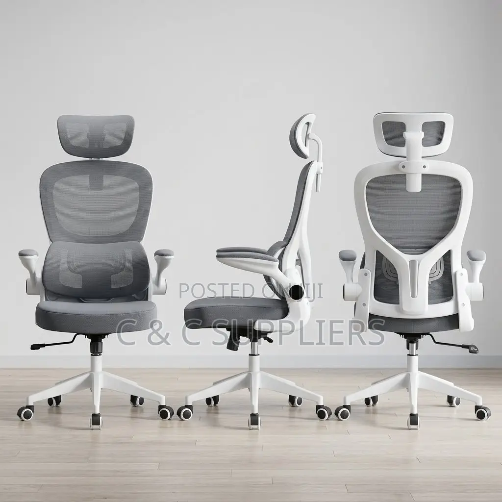 White Modern Mesh Chair With Flip Arm