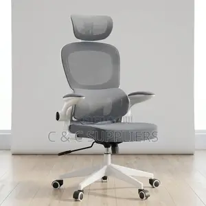 White Modern Mesh Chair With Flip Arm