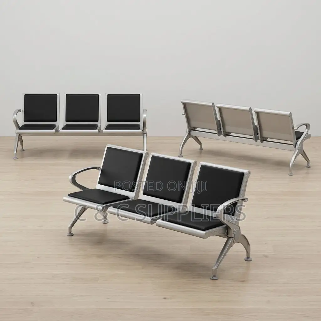 3-Seater Padded Modern Bench-Black