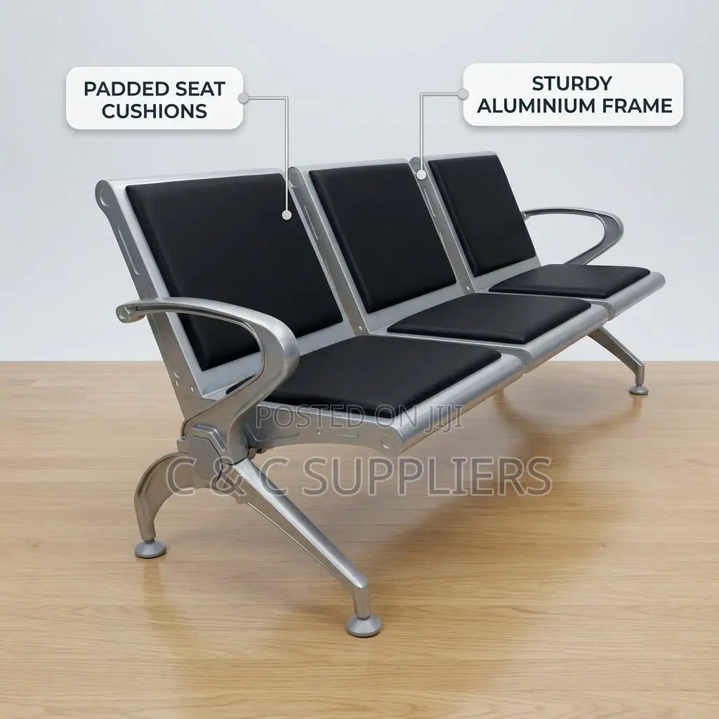 3-Seater Padded Modern Bench-Black