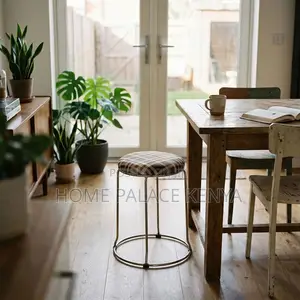 Home Chair; Round Padded Seating Stool With Steel Legs