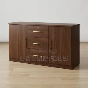 Brown Credenza Cabinet With 3-Drawers.