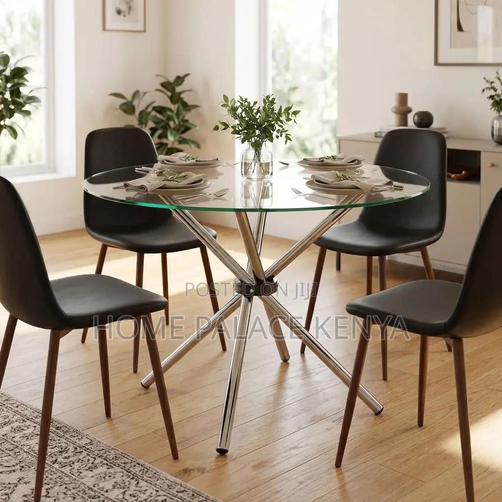Dining Table; Clear Glass Top Dining Table