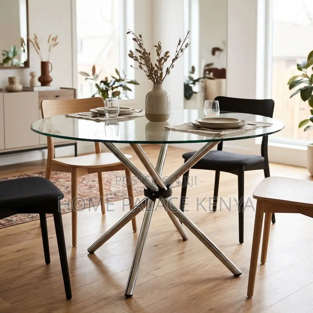 Dining Table; Clear Glass Top Dining Table