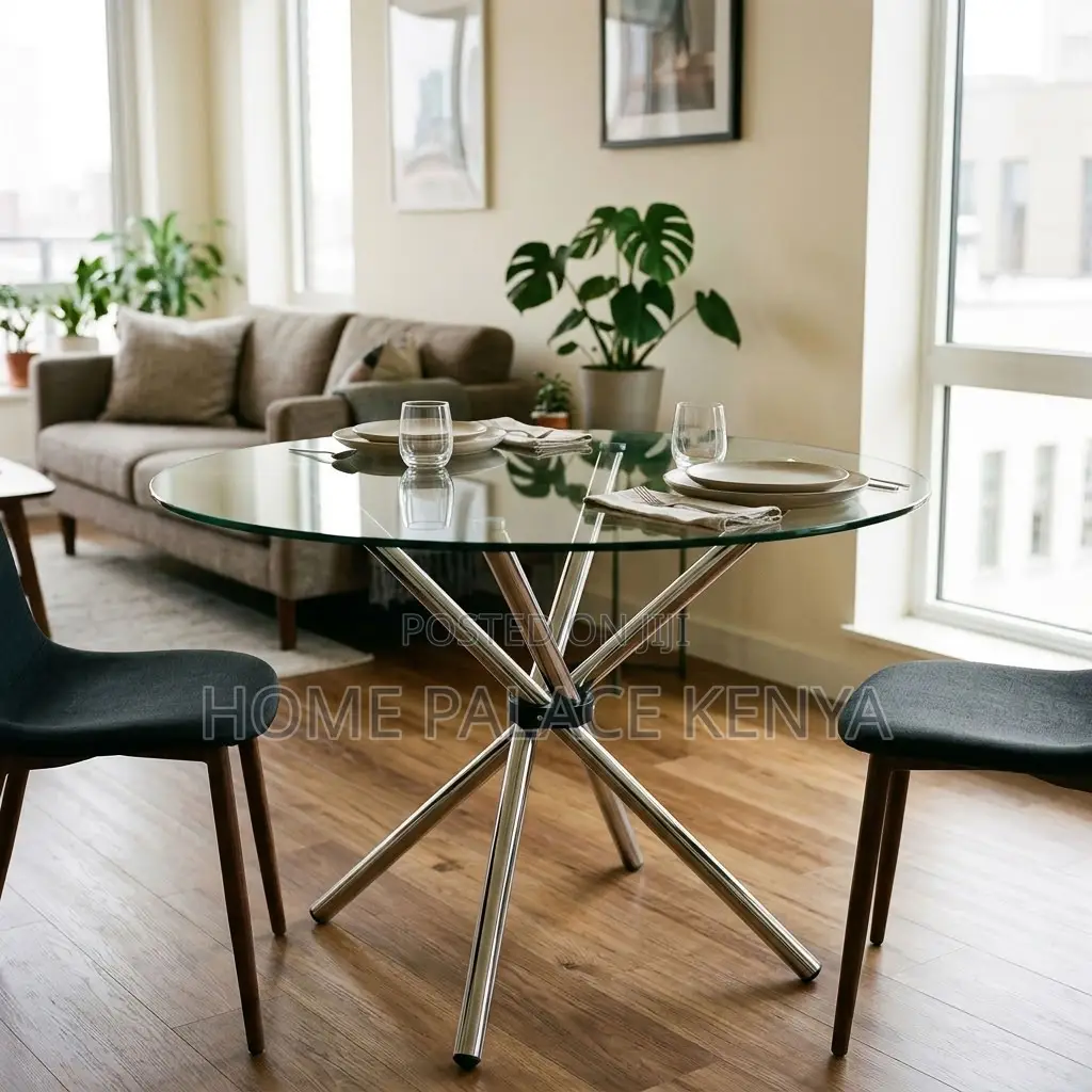 Dining Table; Clear Glass Top Dining Table
