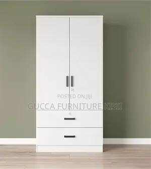 Double Door Wooden White Wardrobe