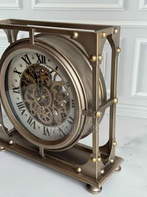 Luxembourg Line 13-Inch Round Desk Clock With Moving Gears –Gh