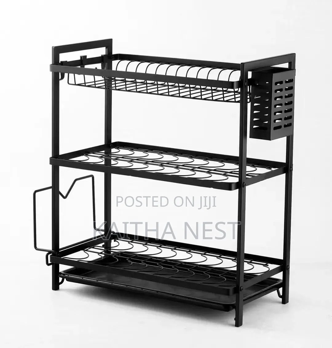 3 Tier Dish Rack With Spoon Jar, Hooks, and Chopping Board Holder