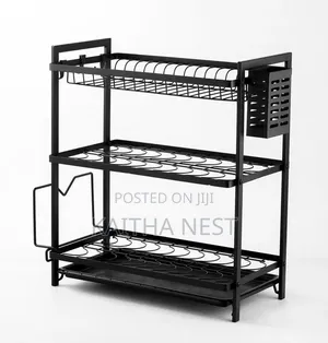 3 Tier Dish Rack With Spoon Jar, Hooks, and Chopping Board Holder