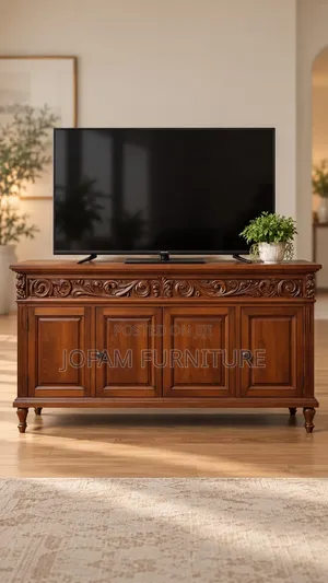 Classic Wooden TV Cabinet – Ornate Brown Finish