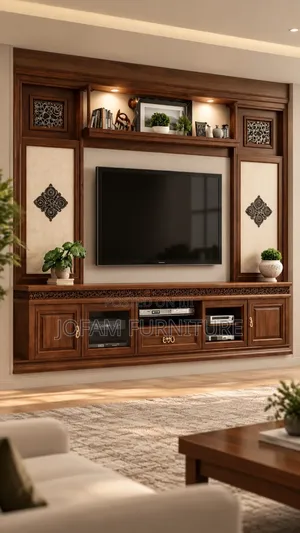 Classic Wooden TV Wall Unit – Brown Finish