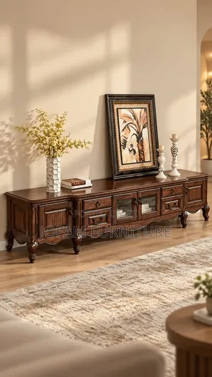 Classic Wooden TV Console – Antique Brown Finish