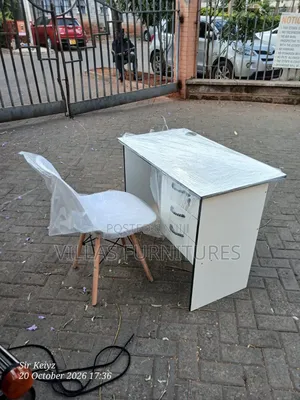 Wooden Workstation Desk With Eames Chair and Lockable Drawer