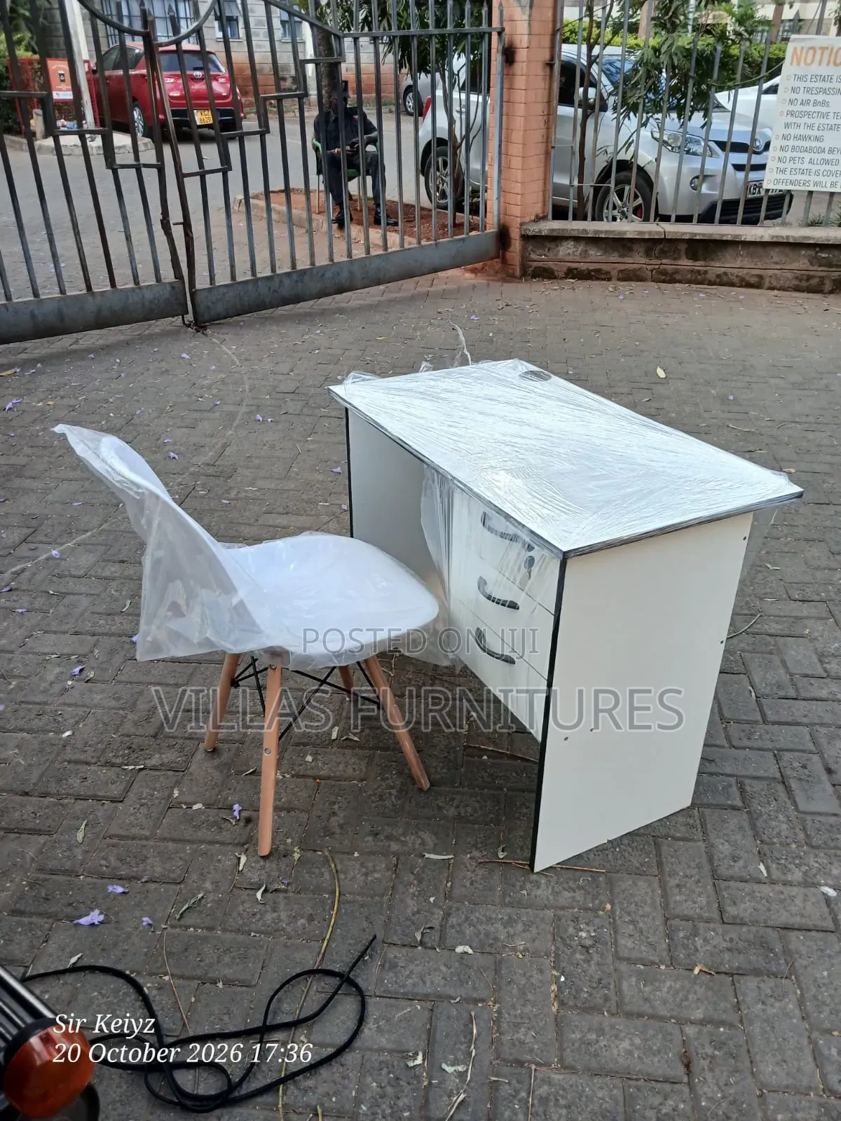 Wooden Workstation Desk With Eames Chair and Lockable Drawer