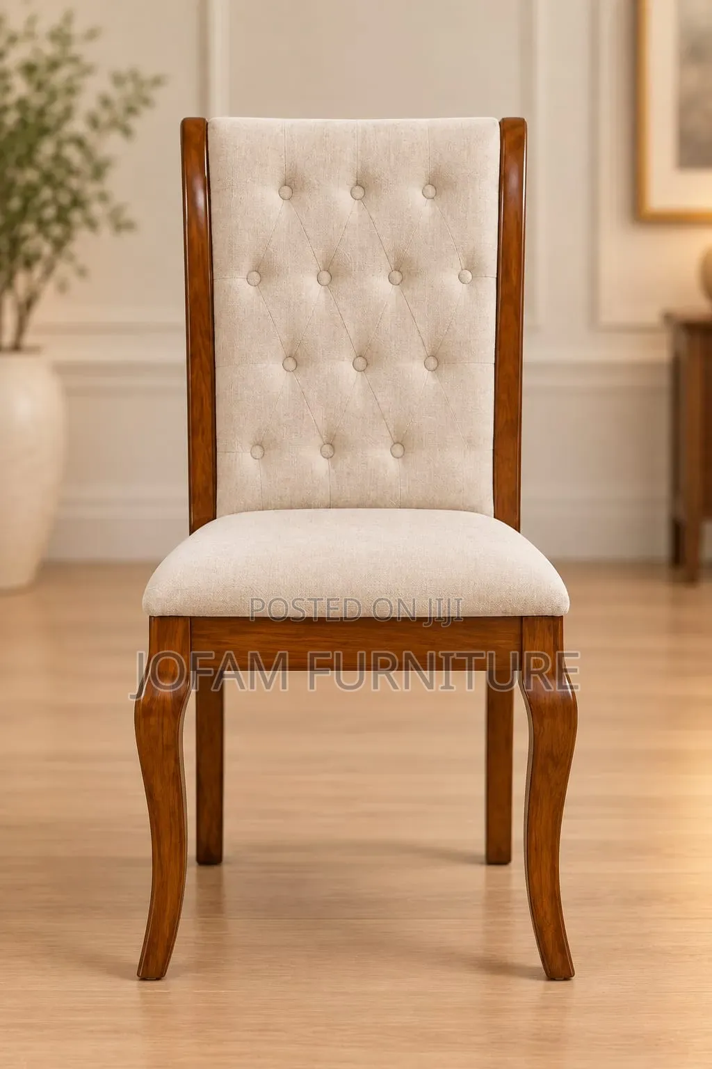 Cream Button-Tufted Upholstery Dining Chair