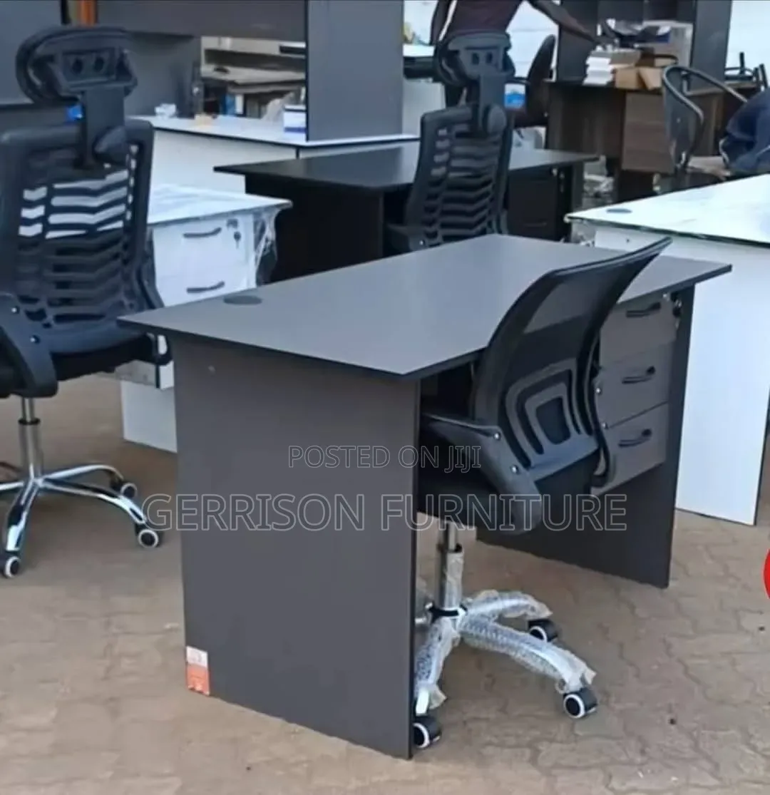 Modern Grey Office Desk (3 Drawers) + Ergonomic Mesh Chair Set