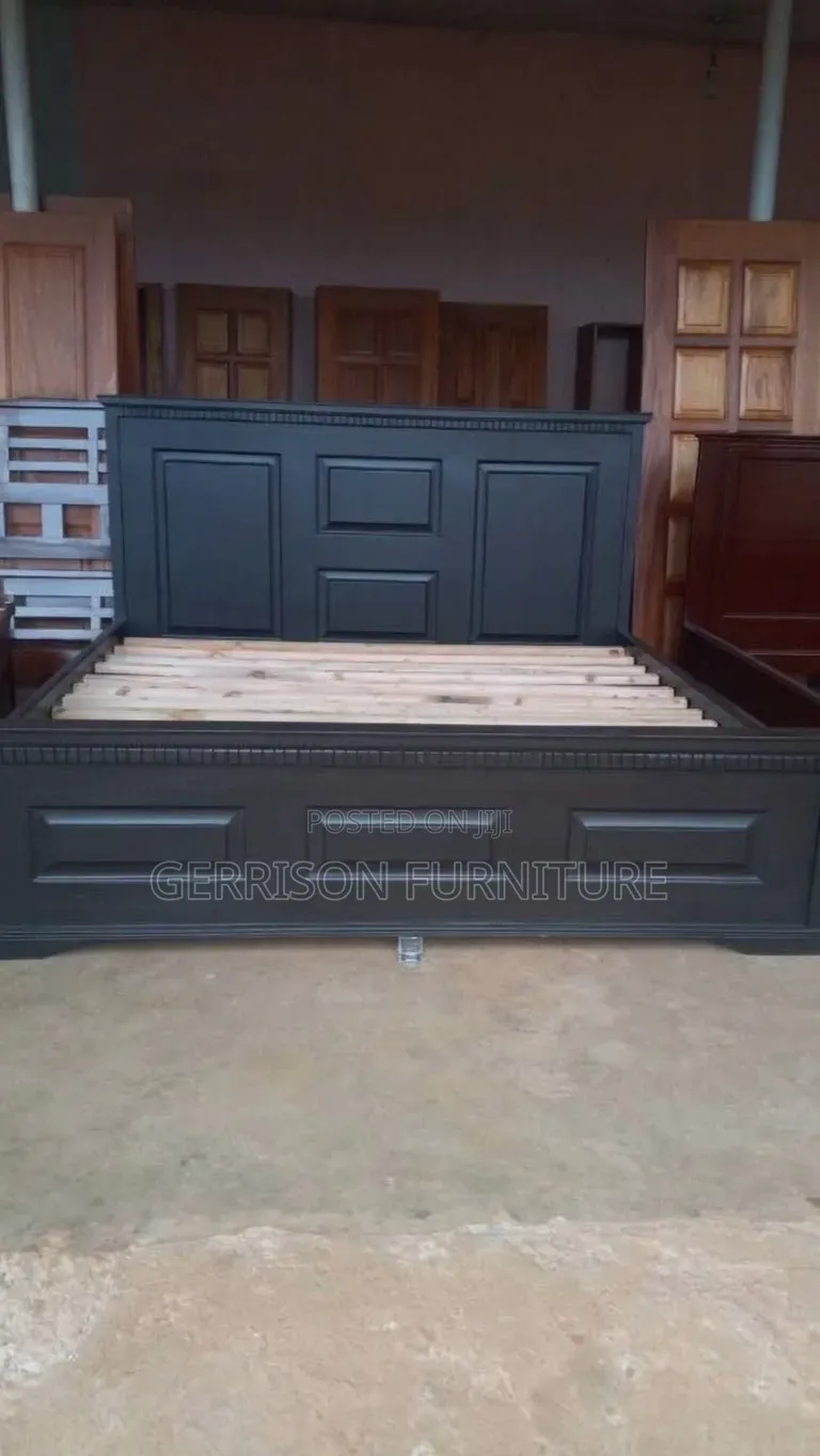 Premium Dark Grey Solid Hardwood Bed Frame (Panel Design)