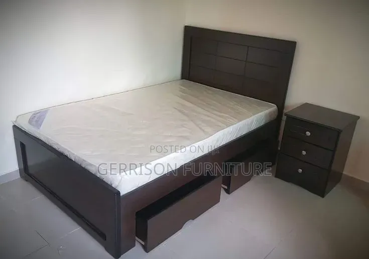 Modern Dark Brown Storage Bed Frame, 2 Side Drawers & Nightstand Set