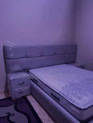 Brand New Luxury 5x6 Grey Velvet Bed With Side Lockers