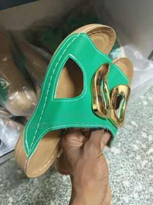 Ladies’ Green Open-Toe Slide Sandals With Gold Buckle Accent