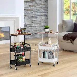 42*30x76cm Wooden Top Double Mesh Trays Trolley Rack Black or White