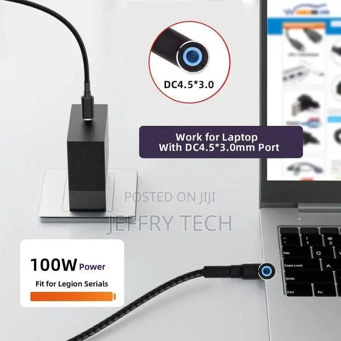 Type C Charger Cable Braided Fast 100W C to 20V DC Input 4.5x3mm Outpu