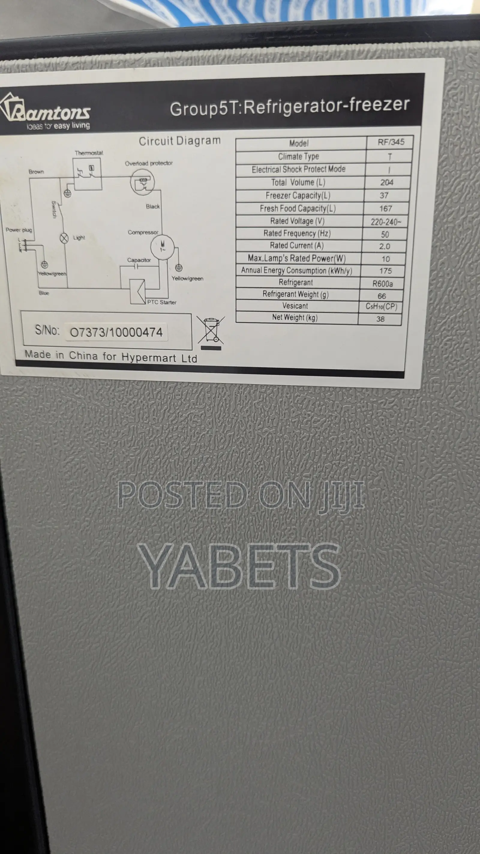 Ramtons Fridge 204L. Rf 345