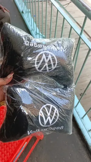 2pc Black Fleece Car Seat Neck Embroidered Pillow With Volkswagen Logo