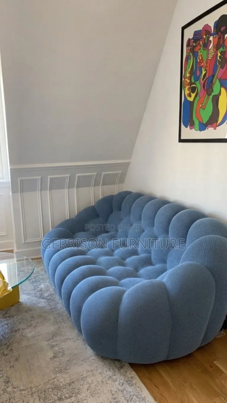 ​Luxury Sky Blue Bubble Cloud Curved Accent Sofa