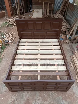 Modern Hardwood Grid-Panel Bed Frame With Heavy Duty Wooden Slat Base