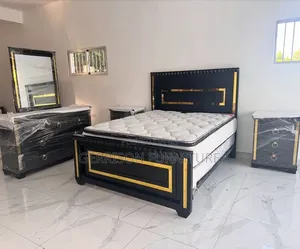 Executive Black,Gold Set (Bed Frame + Vanity Dresser + Nightstands)