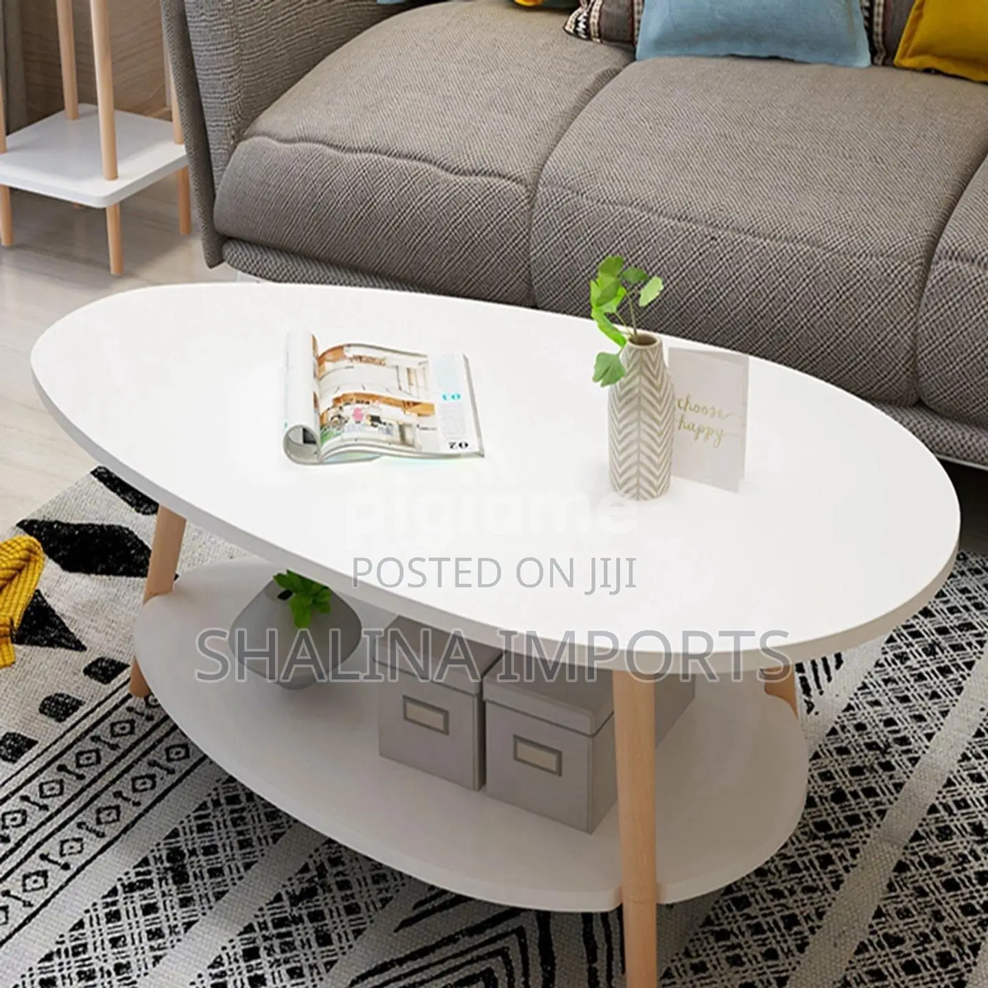 2-Tier White Oval Coffee Table