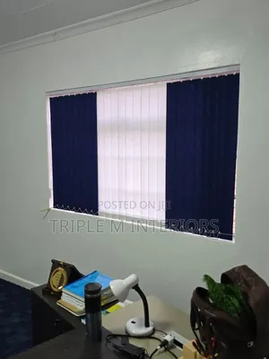 Navy Blue & White Vertical Office Blinds