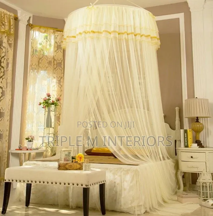 Cream & Pink King Size Round Mosquito Net