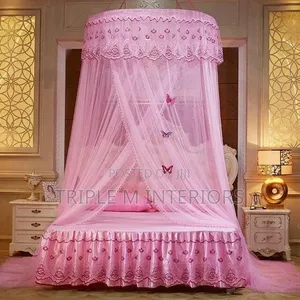 Cream & Pink King Size Round Mosquito Net