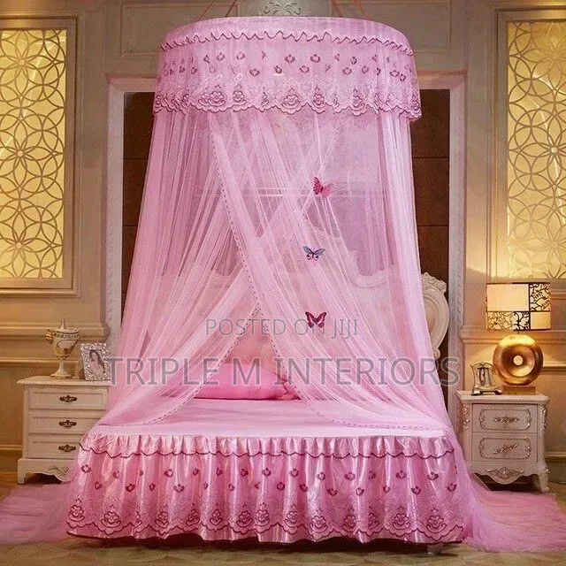Cream & Pink King Size Round Mosquito Net