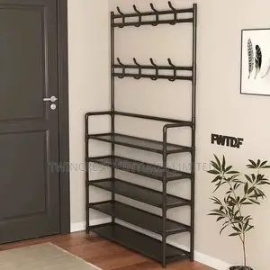 5 Tier Executive Shoe, Hat and Coat Rack With 8 Hooks