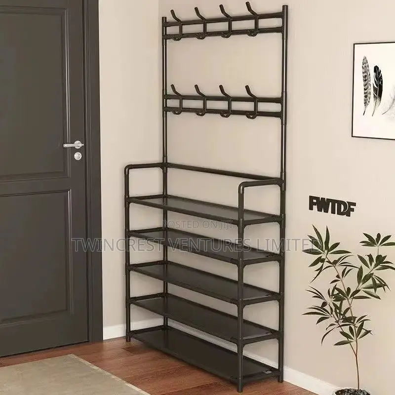 5 Tier Executive Shoe, Hat and Coat Rack With 8 Hooks