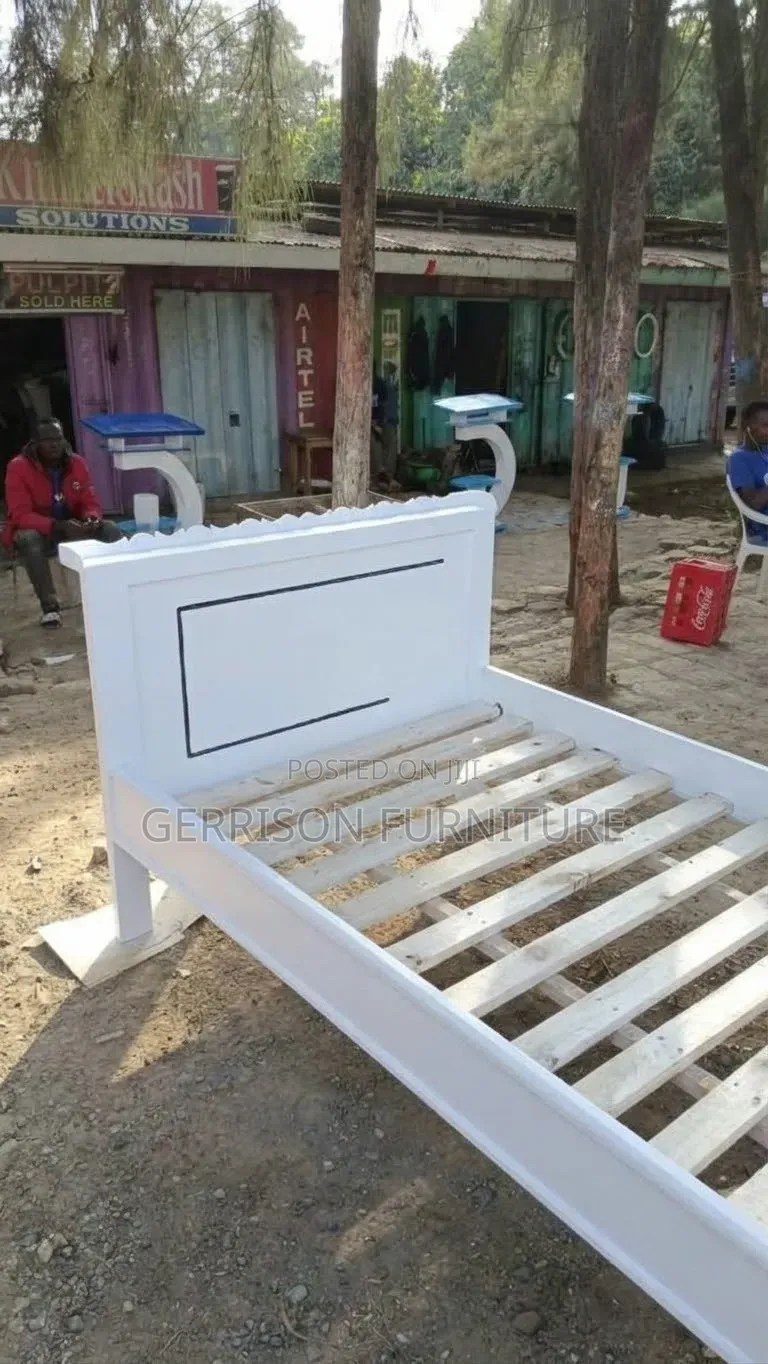 Modern White Single Bed Frame With Slate Base & Headboard Accents