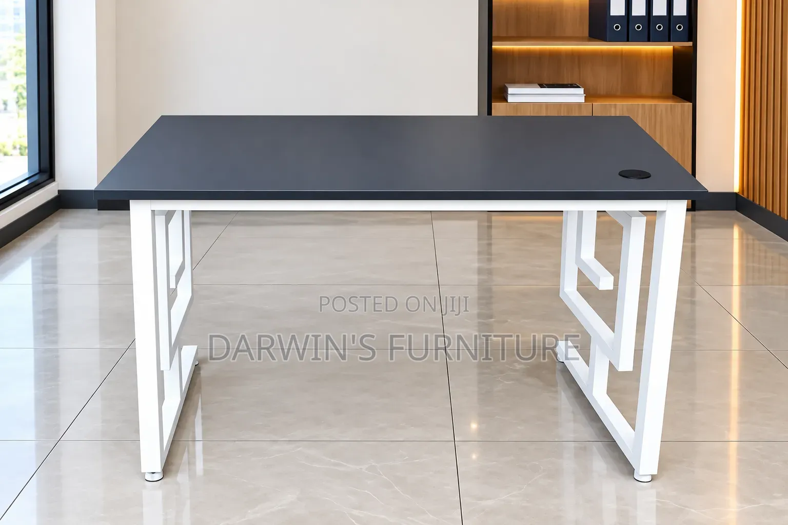 Metallic T Table White Dark Grey Top