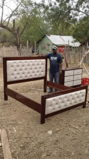 Luxury Mahogany Solid Wood Tufted Bed Frame + 6-Drawer Dresser Set